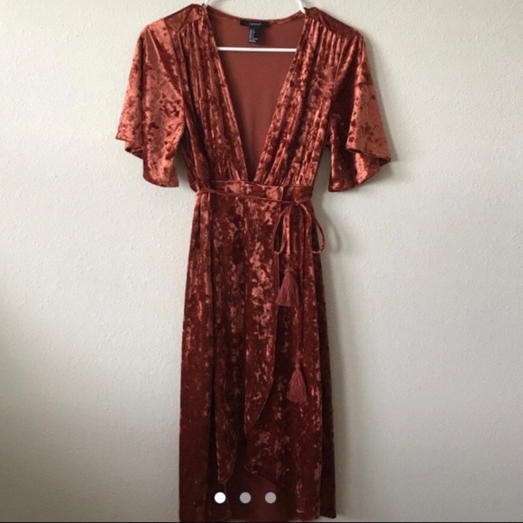 burnt orange velvet bridesmaid dress